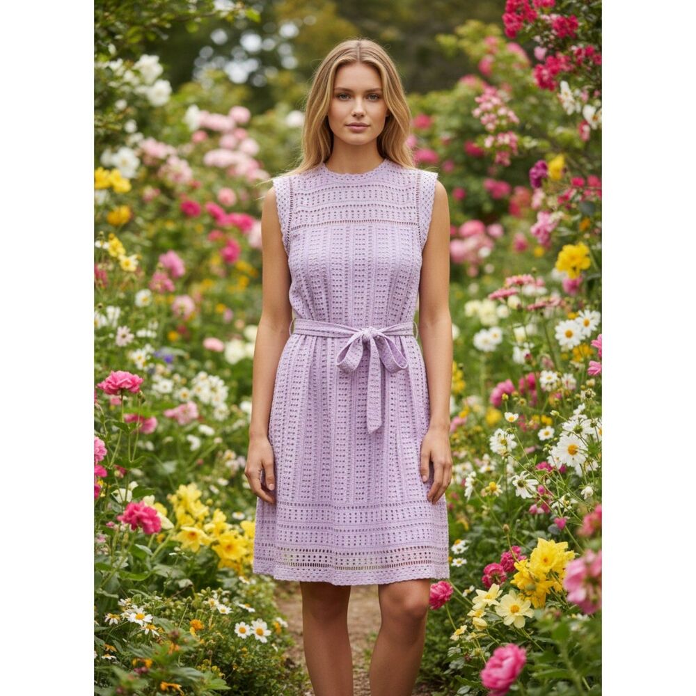 Banana Republic Lavender Eyelet Dress Soft Girl Coquette Summer Sundress Size 0